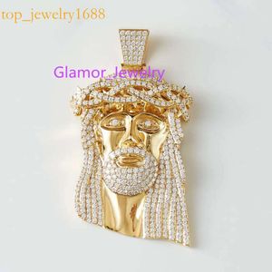 Passer le testeur Sier / 10k Solid Gold Mens Diamond Jesus Piece Moissanite Iced Pendant pour le collier
