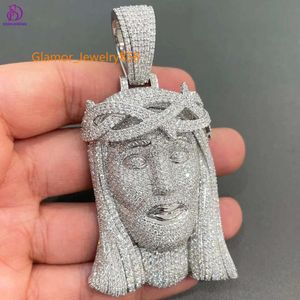 Pass Tester Sier Pendentif en diamant pour homme Jésus en forme de Jésus glacé VVS Moissanite Hip Hop pour collier