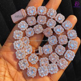 Passez les bijoux Hip Hop Diamond Test Hip Hop 10 mm 12 mm 925 Ice en argent sterling out Vvs Moisanite Rock Rock Cube Cube Sugar Cuban Chaîne