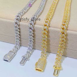 Passez la chaîne de liaison diamant diamant diamant Miami Chaîne de liaison cubaine 8 mm 18k Gold Hop Hop Collier Bracelet 925 Silver plaqué