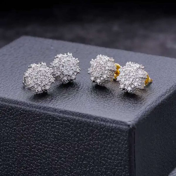 Pase el probador de diamantes joyería de moda coreana pendientes de tuerca de flor de circón de lujo de Plata de Ley 925