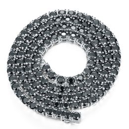 Test de diamant réussi 16-24 pouces en argent sterling 925 plaqué or noir 4 mm / 5 mm / 6,5 mm collier de chaîne de tennis moissanite noir pour hommes femmes beau cadeau