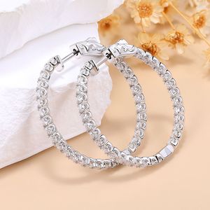 Test de diamant réussi Boucles d'oreilles créoles en moissanite de 30 mm de diamètre en argent sterling 925 plaqué or Boucles d'oreilles scintillantes à tiges Joli cadeau pour les amis