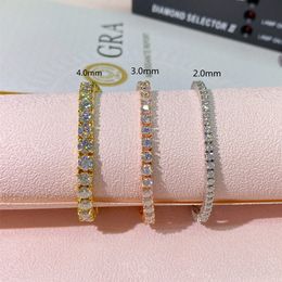 Bracelets de test de diamants réussis 2mm 3mm 4mm 7/8 plaqué or S925 Bracelet de tennis Moissanite en argent sterling pour hommes femmes beau cadeau