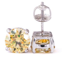 Passou no teste 1CT 2CT redondo limão amarelo moissanite brincos de diamante para homens mulheres 925 prata bling brincos belo presente para amigos