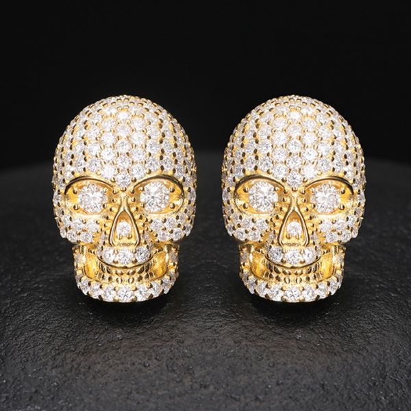 Test passé Boucles d'oreilles Stud Moisanite Full pour les femmes / hommes S925 Sterling Silver Diamond Skull Moucles d'oreilles Fine Bijoux Gift For Friends