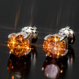Pendientes de prueba aprobados para hombres y mujeres, pendientes de plata de ley 925 de 1CT con diamantes de moissanita naranja, bonito regalo