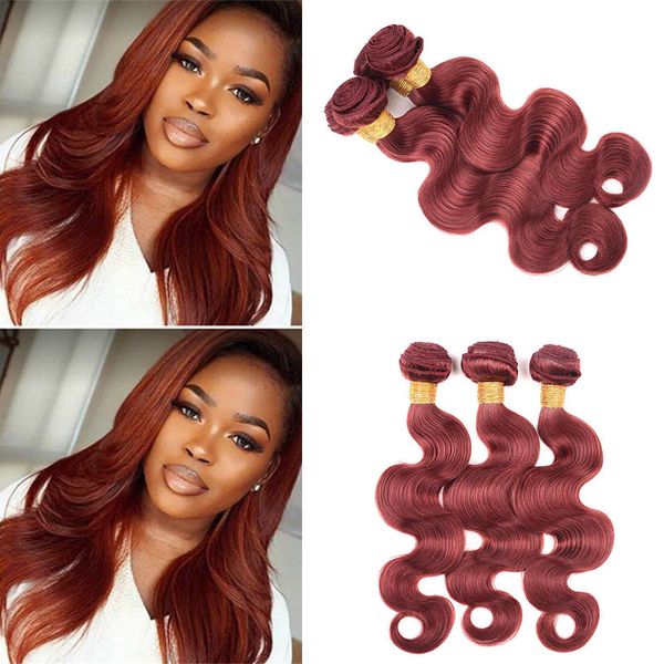 Brésilien Couleur Corps Vague de Cheveux Humains 4 Bundles Pur 33 # Brésilien Foncé Auburn Brun Vierge Extensions de Tissage de Cheveux Humains Prix de Gros