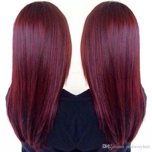 Extensiones de cabello humano Remy liso brasileño 99 # tejido de cabello humano brasileño Borgoña 3 mechones cabello Remy rojo brasileño de color barato