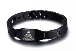 Past Master Demolay Sanctuaire Mason Link Chain Bracelet Symboles maçonniques maçonniques Brangle Homme en acier inoxydable Énergie magnétique Fibre carbone H9900832