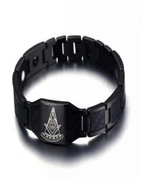 Past Master Demolay Sanctuaire Mason Link Chain Bracelet Symboles maçonniques maçonniques Brangle Homme en acier inoxydable Énergie magnétique Fibre carbone H5765773
