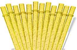 Pailles à boire pour pâtes, paillettes transparentes réutilisables, 11 longs gobelets en plastique dur avec brosse de nettoyage, jaune amkDA3686345