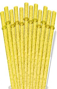 Pailles à boire pour pâtes, paillettes transparentes réutilisables, 11 longs gobelets en plastique dur avec brosse de nettoyage, jaune amkDA8963559