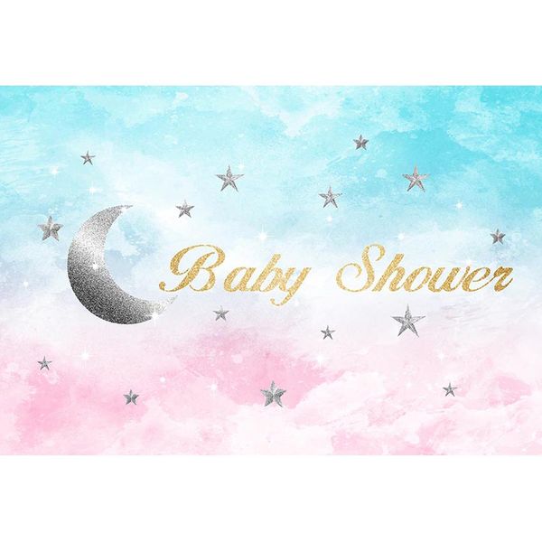 Pastel bleu et rose ciel gris étoiles croissant de lune fête toile de fond imprimé nouveau-né bébé douche accessoires enfants Photo arrière-plans