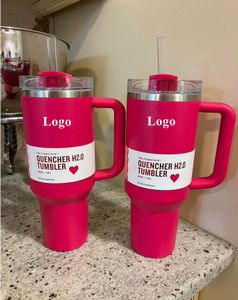 DHL Winter Cosmo Pink Target Red Vasos Quencher de marca compartida H2.0 Tazas de 40 oz con tapa con asa y tazas de coche con pajita Sigue bebiendo botellas de agua fría Días de San Valentín 0109