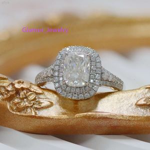 Paston personnalisé glacé 2ct Long coussin coupe Vvs diamant cadeau de fiançailles de mariage pour les femmes Moissanite anneaux Sier