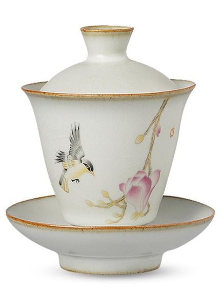 Juego de té Pastoral de cerámica Gaiwan Bird Tureen Kung Fu, tazón grande de pintura hecha a mano, vajilla para té, tazón de té 8567409