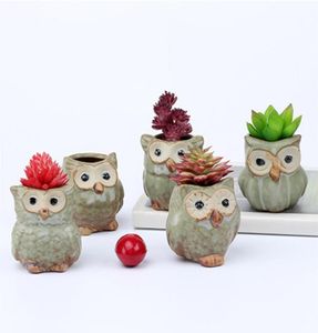 Pastoraal aardewerk 5 pc's set creatieve keramische uil vlezige sappige plant dierenstijl Planter Home Garden Office Decoration5922725