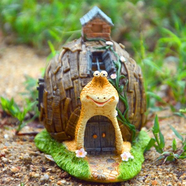 Maison d'escargot pastorale avec lumière, décoration de conte de fées naine, créative et mignonne, Gnome de jardin, Micro ornements de paysage, 240122