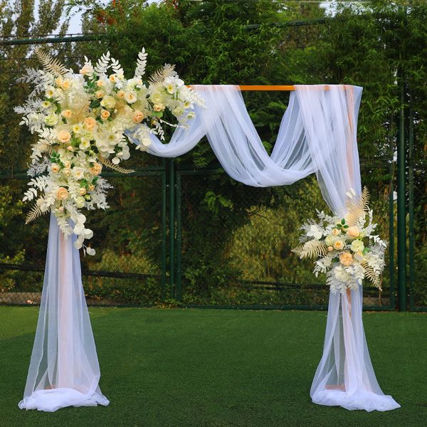 Conjunto de arco de decoración de boda de estilo Pastoral, hilera de flores de seda Artificial con soporte dorado para fiesta, suministros de diseño de sitio DIY