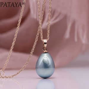 PATAYA 328 Verjaardag Water Drop Long Ketting Damesmode Sieraden 585 Rose Gold Wedding Fijne schattige Shell Pearls Hangers