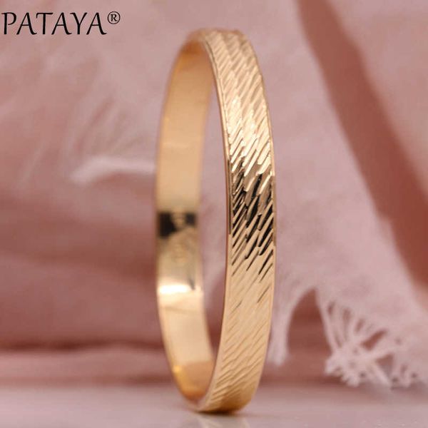 Pataya Nouvelles femmes Bangles 585 Gold Rose Simple Wedding Party Fashion Bijoux Modèle cadeau Grain Ovale Round Classic Fine bracelet Q0720