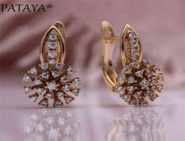 PATAYA – boucles d'oreilles flocon de neige blanc en Zircon naturel, bijoux de luxe à la mode, or Rose 585, fiançailles de mariage, 2106245834603