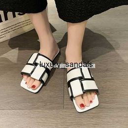 Patch Flat Mule Botteg Venetas Sandalen Dames Designer Slippers Franse geruite slippers voor Dames Bovenkleding Mode 2024 Zomer Nieuwe Panda Kleur Veelzijdig Beac HBEZ