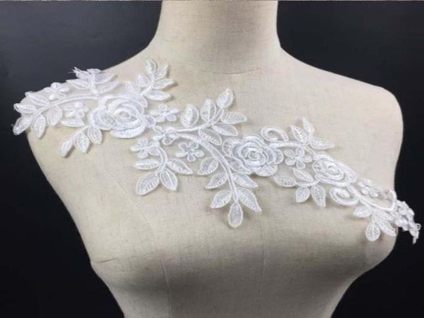 patchs col en tissu garniture décolleté applique pour robe mariage chemise vêtements bricolage artisanat couture fleur dentelle florale rose doré blanc 9033403