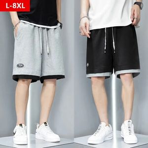 Patchwork 8xl 7xl witte zwarte zomer mode shorts mannen plus maat 6xl 5xl los grijs casual wafel mannelijke oversized halve broeken 240416