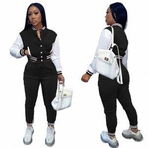 Patchwork Baseball Survêtement 2 Deux Pièces Ensemble Femmes Tenues Sport Varsity Veste jogging Pantalons Survêtements Streetwear Correspondant c5lx #