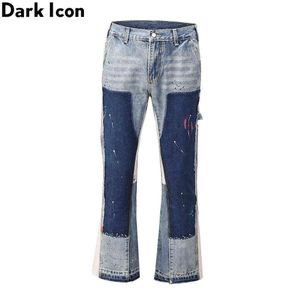 Patchwork Flare Jeans Hommes High Street Denim Pantalons Hommes Pantalons 210603