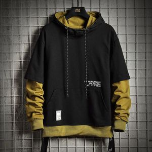 Patchwork Hoodie MANNEN 2021 HARAJUKU HOODY HEREN Korte afdruk Hoodies Streetwear Hip Hop Trui Hoodie L220730