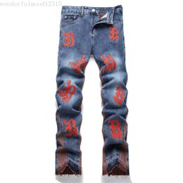 Jeans Patchwork Jeans de créateur hommes Jeans droits hommes genou maigre taille droite 29-38 lettre broderie Denim vente en gros