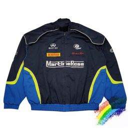 Patchwork Martine Rose 23FW ritsjack Men Dames Kwaliteit Blue Racing Suit overjasjas 240420