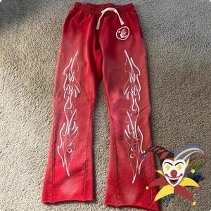 Pantalones de chándal acampanados rojos de patchwork Hombres Mujeres Vintage Jogger Pantalones acampanados con cordón