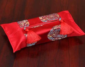 Patchwork Reistas Chinese Zijde Satijn Tissue Dozen Cover Kwastje Luxe Servethouder Draagbare Pomppapier Etui 2103269064378