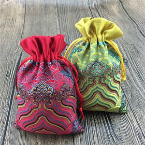 Bolsas de tela pequeñas onduladas con retales, bolsa de embalaje de joyería de brocado de seda con cordón, bolsa vacía para recuerdos de dulces y té, baratija, bolsillo para monedas, 10x14 cm