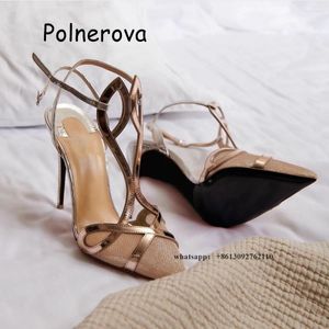 Patent 119 Sandalen Mesh Leather Solid Rhinestone Thin High Heel Dames schoenen Global Buckle Summer Party Elegant