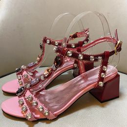 Patent Généhes Femmes Sandales Sandals Chaussures CM Med Med Talons hauts et peep Toe Wedding Party Print Buckle T ST