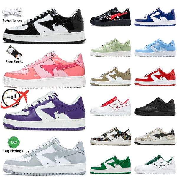 Cuir verni noir Bapesstas Sta Sk8 Chaussures de créateur pour femmes Hommes JJJJ Jound Blanc Gris Brésil Vert Requin Argent Camo Rose Université Rouge singes dhgate baskets