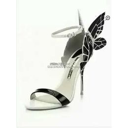 Patent Leather High Ladies Gratis verzending Heel Sandalen Buckle Rose Solid Butterfly Ornamens Sophia Webster Sandals Shoes Black 5e2