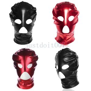 Bondage Patent Leather Hood Volledig masker Mond open club feest Doomsday kostuum sexy speelgoed #R34