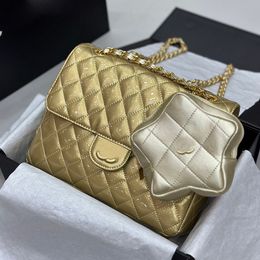 Sac à dos brillant de styliste en cuir verni pour femmes, avec mini porte-monnaie étoile, chaîne en métal doré, sangle réglable, matelassé en diamant, sac à main d'épaule de 24cm, sacs d'école