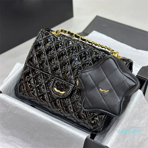 Mochila brillante de charol para mujer, bolso con Mini bolso de estrella, cadena de Hardware de Metal dorado, correa ajustable con diamantes