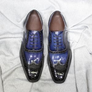 Patent Men's Cow Leather Oxfords Brogue Wingtip Formal classique à la main à la main