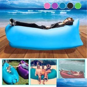 Bancos de patio Almohadillas al aire libre Sofá inflable Cojín Cam Air Tienda de campaña Cama Bolsa de dormir Colchón de playa perezoso Tumbona plegable Silla Muebles de jardín DHLIM