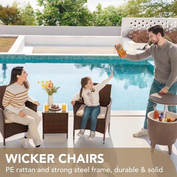 Ensembles de meubles de porche de patio 3 pièces PE PE ROTAN WOIGER CHAIRES AVEC TABLE DES MEUILLES DE JARDIN EXTÉRIEURS (marron / beige)