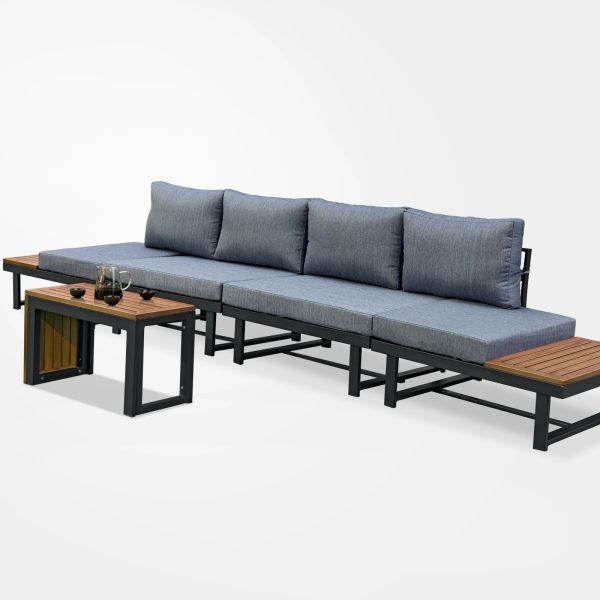 Patio Sectional Sofa Set Couch en aluminium Cadre intégré dans la table avec coussins meubles d'extérieur