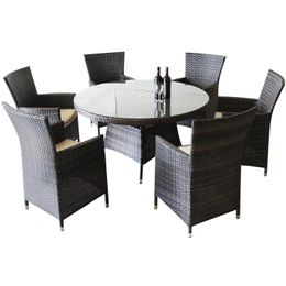 Juego de patio, juegos de muebles de mimbre para exteriores, juego de bistró moderno, silla de ratán PE, juegos de comedor para conversación (mesa redonda con 6 plazas)